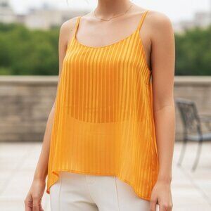 Vintage Y2K Orange Sheer Striped Cami Top M Made USA Fairycore Coquette Festival